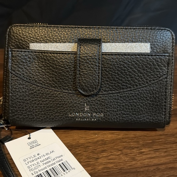 London Fog Women’s Black Pebble, Cell Phone and Zip Around Wristlet Wallet - Picture 2 of 8